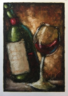 Wacky Wine Series 017. Paintstik on watercolor paper. 6"x*.5" $200.00